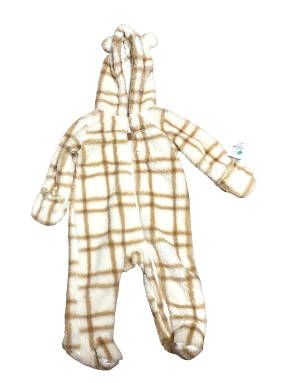 NWT Carters Plaid Sherpa Fleece Hooded Bunting Pram Suit 9M Footed With Mittens
